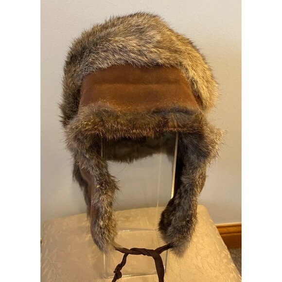 North King Seifter & Sons Brown Rabbit Fur Aviator Trapper Hat Ear Flaps Medium - Picture 3 of 10